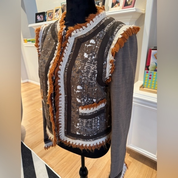 TORY BURCH RUNWAY Quincey Mixed Media Blazer Jacket Size 6 GUC - Picture 9 of 12